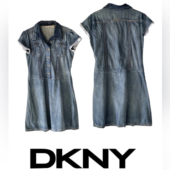 DKNY Denim Dress Large Fit & ALine Grunge Blue Womens - Picture 1 of 7